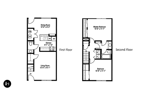 Two bedroom two bathroom townhome at Crawford Square Apartments